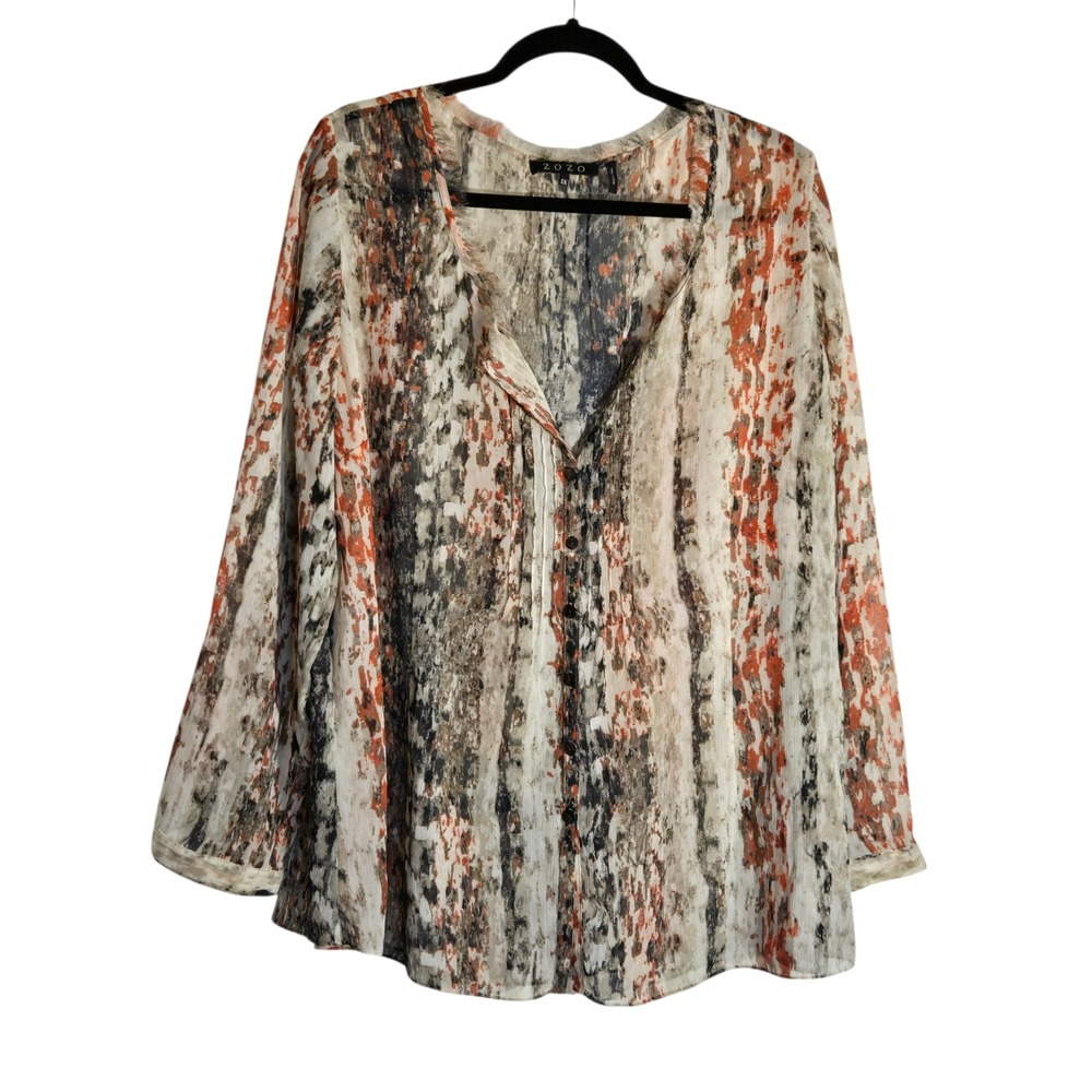 Trendy Abstract Print V-Neck Blouse in Cream & Rust